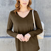 Basic Bae Full Size V-Neck Long Sleeve Top - Mocha