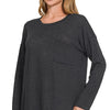 Zenana Slub Hacci Long Sleeve T-Shirt - BLACK