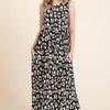 BOMBOM Leopard Maxi Dress with Pockets - Black