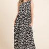 BOMBOM Leopard Maxi Dress with Pockets - Black
