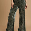 Umgee Velvet Pleated Wide Leg Pants - Olive