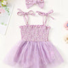 Children's Smocked Bodice Tulle Dress with Headband - Violet