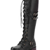 Lace-Up Boots with Buckle Straps - Black