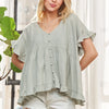 ADORA Button Down Ruffled Babydoll Blouse - SAGE