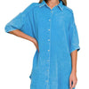 Zenana Washed Double Gauze Button Down Shirt Dress - DEEP SKY