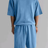 Men's Full Size Round Neck Top and Shorts Set Plus Size - Light Blue