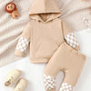 Checkered Long Sleeve Sweatshirt and Pants Set - Tan
