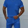 Men's Full Size Round Neck Short Sleeve Top and Shorts Set Plus Size - Royal Blue