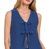 Zenana Tie Front Sweater Vest - LT NAVY