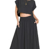 Zenana Heavy Woven Span Crop Tee & Skirt Set - BLACK