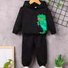 Children's Dinosaur Graphic Hoodie & Pants Set - Black