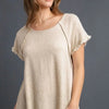 Umgee Full Size Seam Detail Linen Ruffle Fringe Edge Top Plus Size - OATMEAL