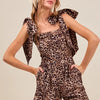 SO ME Leopard Flowy Woven Romper With Tie Straps - LEOPARD
