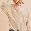 Aemi + Co Raw Edge Exposed Seam Collared Neck Long Sleeve Shirt - Oatmeal