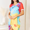 Shiny Tie-Dye V-Neck Twisted Dress - Multicolor