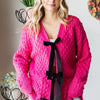 First Love Tie Closure Open Knit Cardigan - Deep Rose