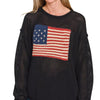 Zenana American Flag Crew Neck Sweater - BLACK