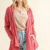 And The Why Full Size Thermal Hooded Open Front Cardigan with Pockets - Rose Pink