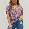 Be Stage Full Size Printed Dolman Flowy Top - Blue Mix