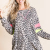 BiBi Leopard Thermal Top with Contrast Color Block - N.PINK/N.GREEN