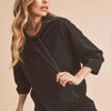 Aemi + Co Lightweight Drawstring Mock Neck Sweatshirt - Black