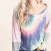 BiBi Tie Dye Terry Top With Color Block Pointelle Knit - CHARCOAL TIE DYE