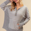 BiBi Striped Thumbhole Long Sleeve Top - Grey