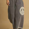 Umgee Full Size Peace Lace Applique Mineral Wash Wide Leg Pants Plus Size - CHARCOAL