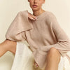 Davi & Dani High-Low Round Neck Drop Shoulder Sweater - OATMEAL