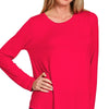 Zenana Flowy Round Hem Rayon Long Sleeve Top - RUBY