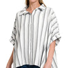 Zenana Woven Yarn-Dye Stripe Oversized Button Down Shirt - WHITE/BLACK