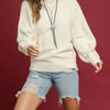 Umgee Textured Long Sleeve Sweater with Ribbed Trim - Cream