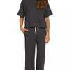 Zenana Raised Rib Short Sleeve Tee & Pants Set - BLACK
