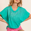 BiBi Rhinestone Beaded Short Sleeve Top - JADE