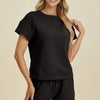 Double Take Full Size Texture Short Sleeve Top and Shorts Set - Black