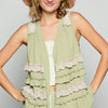 POL Ruffled Open Front Sleeveless Cardigan - Sage Multicolor