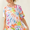 BiBi Tie Dye Print Jersey Stitched Uneven Hem Top - OFF WHITE/MULTI