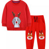 Children's Christmas Dog & Reindeer Round Neck Outfit Set - Red