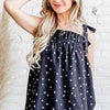 And The Why Daisy Polka Dot Print Ruffle Tank Top - BLACK
