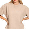 Zenana Full Size Double Knit Side Slits Hi Low Short Sleeve Top Plus Size - COCOA