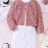 Children's Faux Fur Jacket & Ribbed Dress Set - Dusty Pink