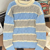 Men's Plus Size Striped Cable Knit Pullover Sweater - Blue