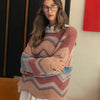 Annie Wear Multi Color Zig-Zag Round Neck Sweater - Rose Multicolor