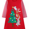 Children's Christmas Tree Animal Long Sleeve Dress - Red