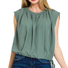 Zenana Woven Drawstring Tie Side Sleeveless Top - ASH JADE