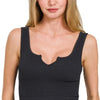 Zenana Seamless Split Neck Bra Tank Top - BLACK