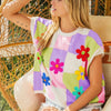 BiBi Flower Patch Checkered Sweater Vest - Lavender/Blush/Lime