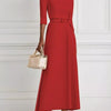 Elegant Off-Shoulder Belted Maxi Dress - Red
