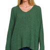 Zenana Dolman Sleeve V-Neck Sweater - DK GREEN