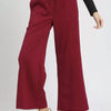 Umgee Cable Knit Textured Wide Leg Pants - BURGUNDY